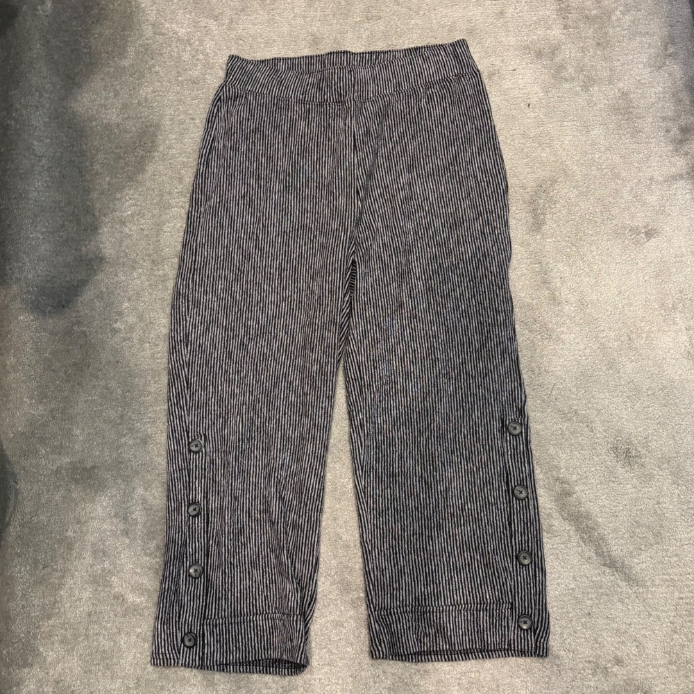 Habitat Clothes to Live In Pull On Pants Black White Striped Button Crop Large